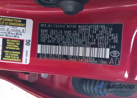 2015 Toyota Corolla Le z USA, uszkodzony, nr VIN 2T1BURHE7FC430902